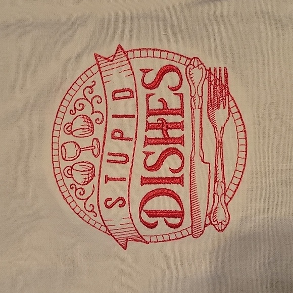 Stupid Dishes Embroidered Kitchen Towel - Picture 2 of 4
